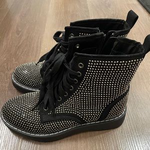 Rhinestone combat boots